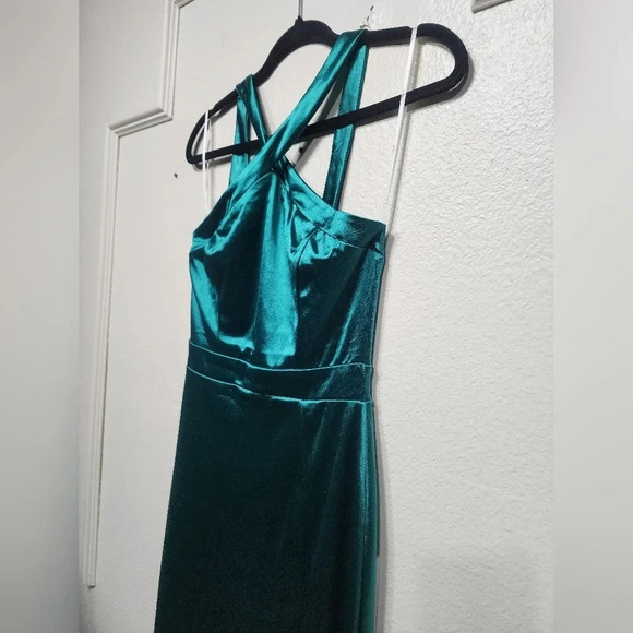 Lulus Extravagant Feelings Emerald Green Satin Halter Maxi Dress Wedding Party - Picture 10 of 13